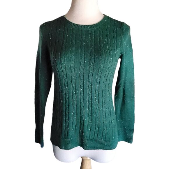 Talbots Cable Knit Confetti Flecked Green Pullover Sweater Women's Small petite - Picture 1 of 10